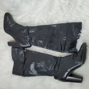 Frye black leather heel high boots women size 10